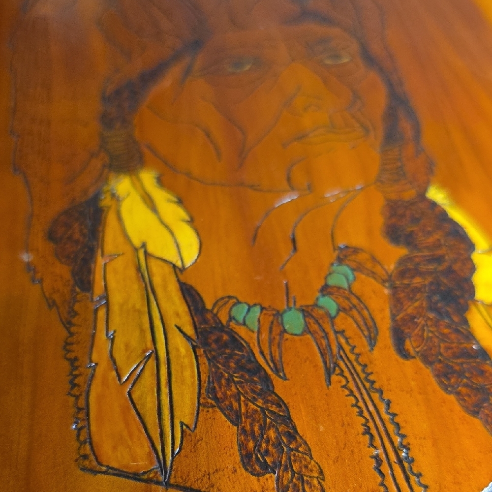 Handcrafted Wooden Art with Native American With Bear Head Dress. - Picture 9 of 11